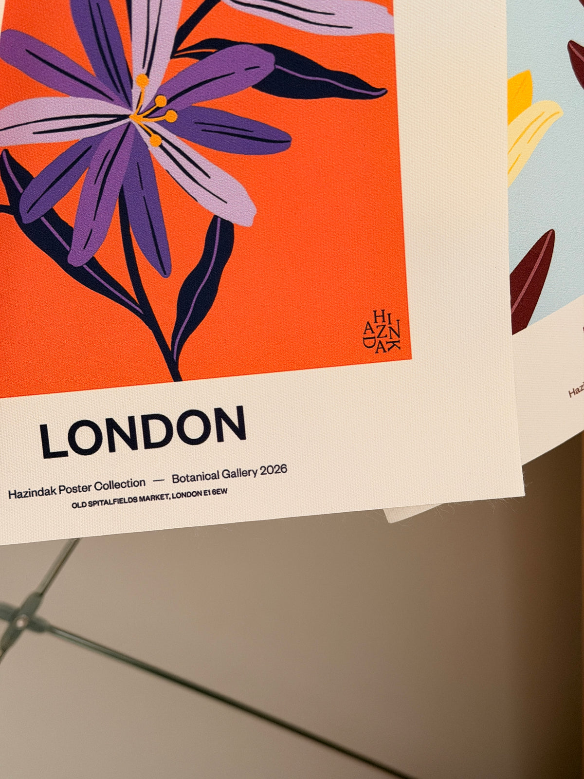 Close-up of Flower Market London No.03 Violet textured canvas print showing the matte woven finish